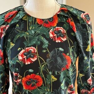H&M Red Poppy Blouse 100% Cotton‎ Size 4